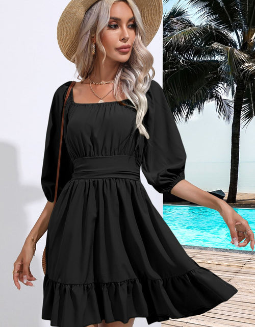 Load image into Gallery viewer, Square Neck Tie Back Ruffle Hem Dress
