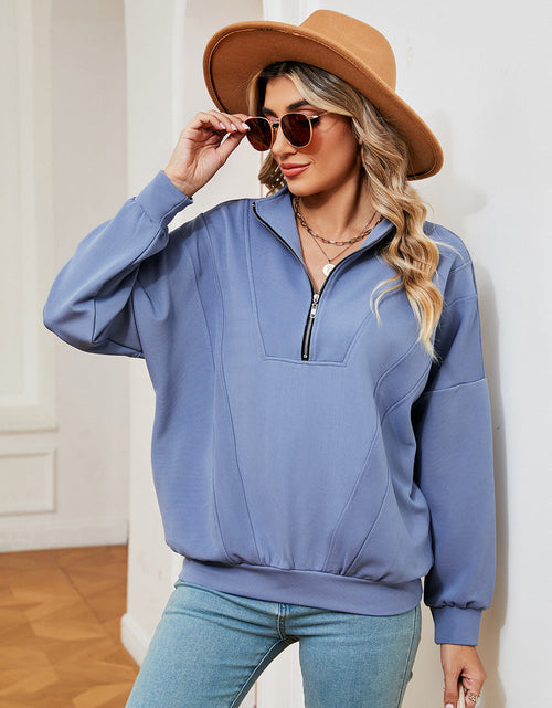 Load image into Gallery viewer, Half-Zip Dropped Shoulder Sweatshirt
