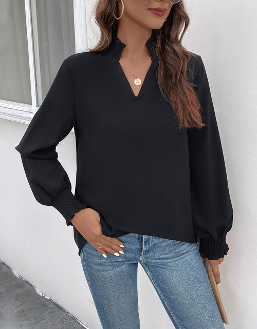 Load image into Gallery viewer, Perfee Smocked Notched Long Sleeve Blouse
