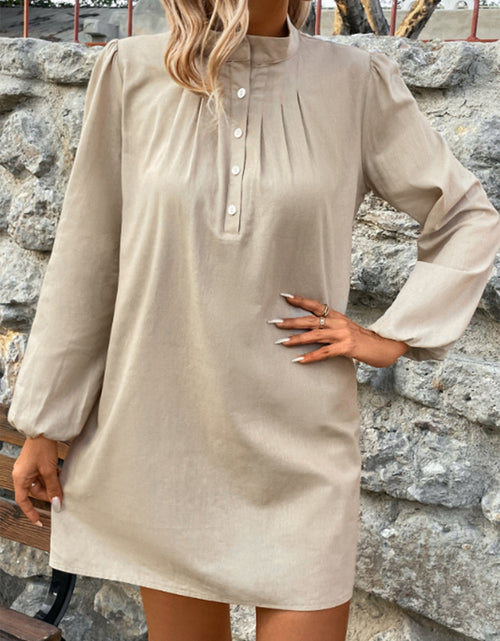 Load image into Gallery viewer, Half Button Mock Neck Long Sleeve Mini Shirt Dress
