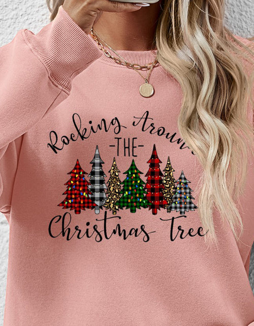 Load image into Gallery viewer, Christmas Tree Graphic Round Neck Sweatshirt
