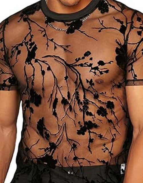 Load image into Gallery viewer, Men's Full Size Round Neck Short Sleeve Sheer Top Plus Size
