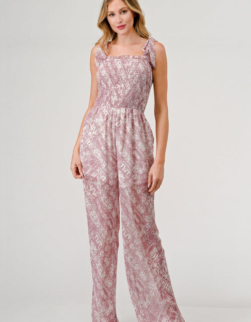 Load image into Gallery viewer, GeeGee Printed Tie Shoulder Wide Leg Jumpsuit
