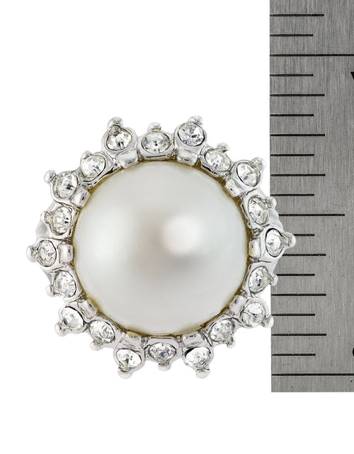 Load image into Gallery viewer, Vintage Ring 1970s Pearl Bead and Swarovski Crystal Ring 18k Gold  #R1782 by PVD Vintage Jewelry
