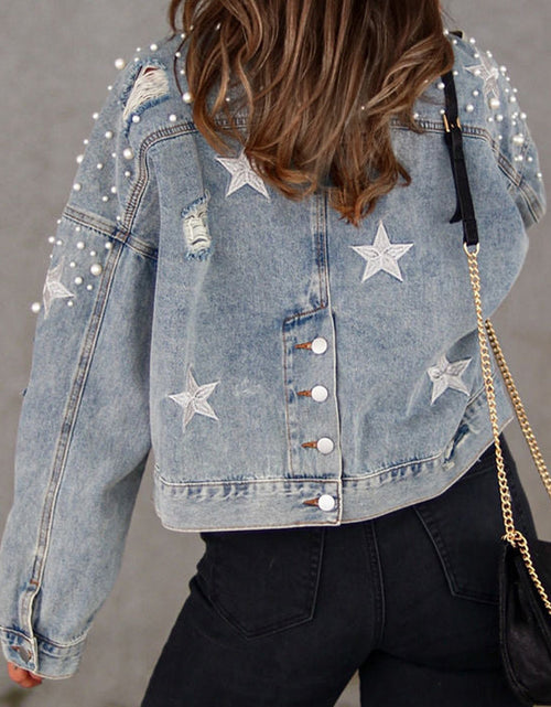 Load image into Gallery viewer, Bead Detail Denim Jacket
