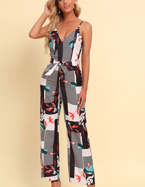 Load image into Gallery viewer, Printed Spaghetti Strap Tied Jumpsuit
