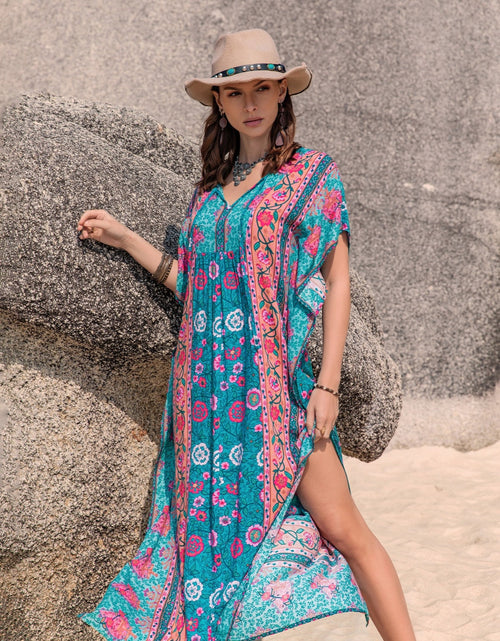 Load image into Gallery viewer, Printed Tie Neck Short Sleeve Dress
