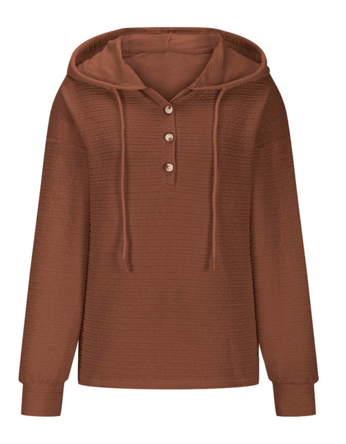 Load image into Gallery viewer, Drawstring Quarter Button Long Sleeve Hoodie
