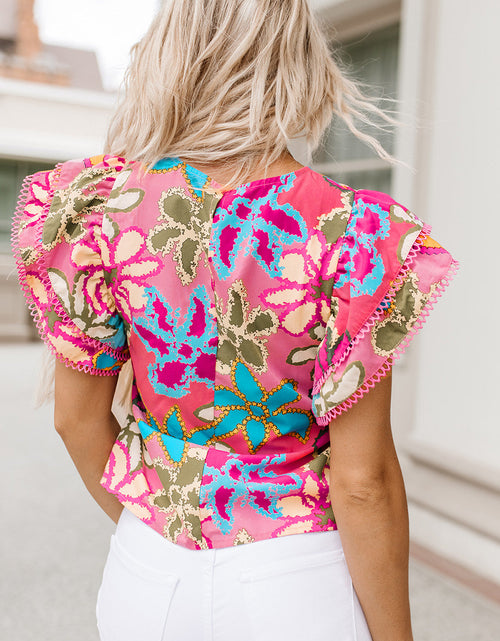 Load image into Gallery viewer, Floral Print Round Neck Flutter Sleeve Blouse
