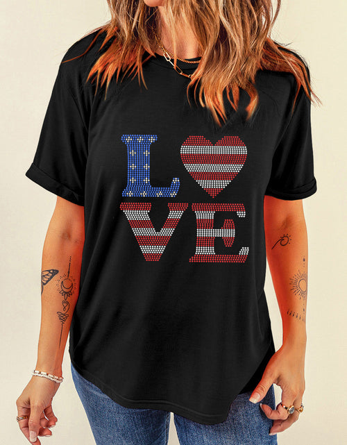 Load image into Gallery viewer, Rhinestone Round Neck Short Sleeve T-Shirt

