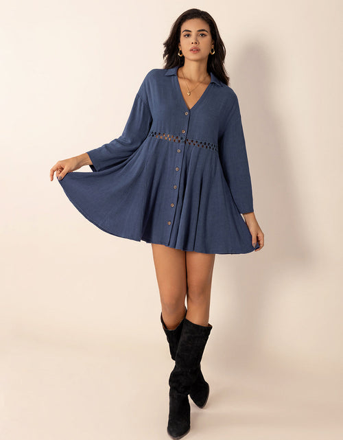 Load image into Gallery viewer, Cutout Johnny Collar Long Sleeve Mini Dress
