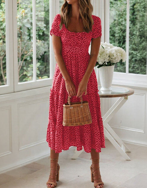 Load image into Gallery viewer, Printed Square Neck Short Sleeve Midi Dress
