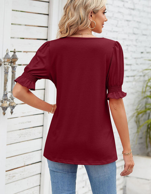Load image into Gallery viewer, Smocked Square Neck Short Sleeve T-Shirt
