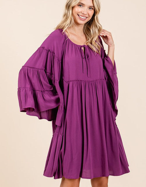 Load image into Gallery viewer, Mittoshop Frill Tie Neck Bell Sleeve Dress
