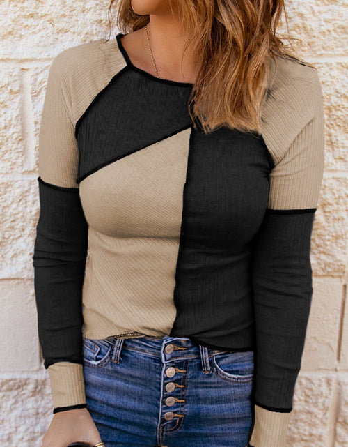 Load image into Gallery viewer, Color Block Round Neck Long Sleeve T-Shirt
