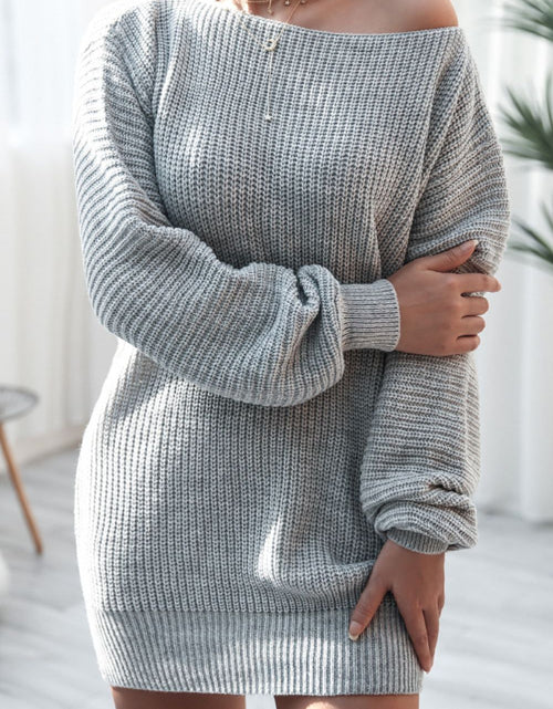 Load image into Gallery viewer, Boat Neck Long Sleeve Mini Sweater Dress

