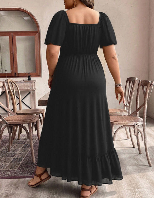 Load image into Gallery viewer, Plus Size Ruffled Hem Square Neck Short Sleeve Dress
