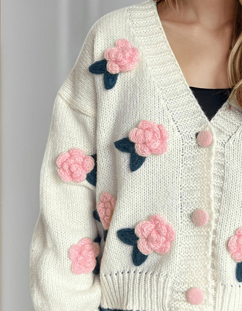 Load image into Gallery viewer, Flower Button Down V-Neck Long Sleeve Cardigan
