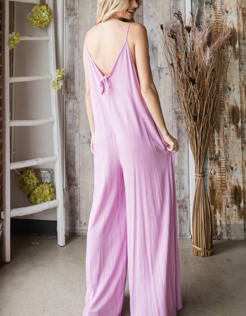 Load image into Gallery viewer, Veveret Pocketed Spaghetti Strap V-Neck Wide Leg Jumpsuit

