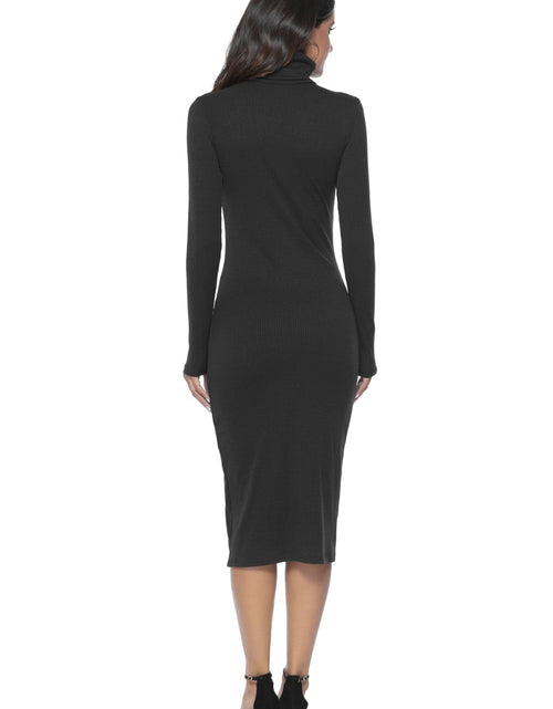 Load image into Gallery viewer, Ribbed Turtleneck Long Sleeve Dress
