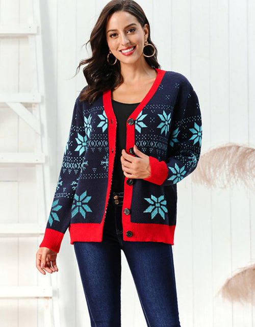 Load image into Gallery viewer, Snowflake Pattern Button Down Cardigan
