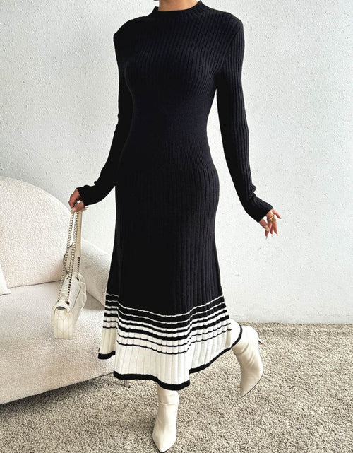 Load image into Gallery viewer, Contrast Mock Neck Long Sleeve Sweater Dress
