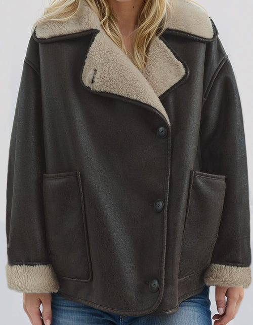Load image into Gallery viewer, Collared Neck Long Sleeve Plush Jacket
