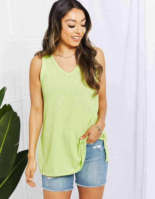 Load image into Gallery viewer, Blumin Apparel Chance of Sun Full Size Ribbed V-Neck Tank in Green
