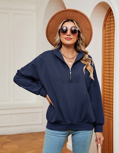 Load image into Gallery viewer, Half-Zip Dropped Shoulder Sweatshirt
