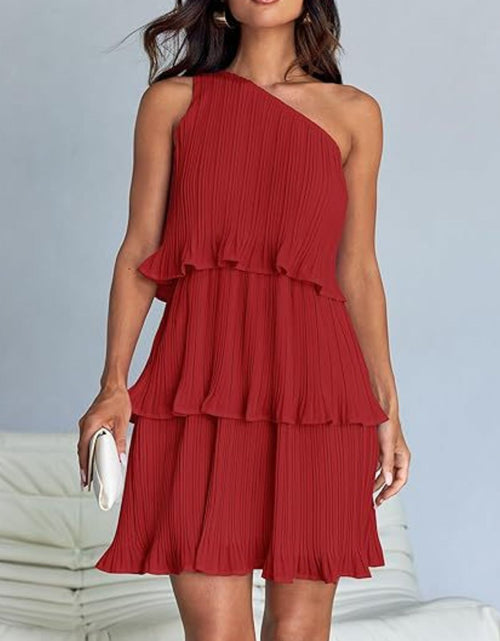 Load image into Gallery viewer, Layered Single Shoulder Mini Dress

