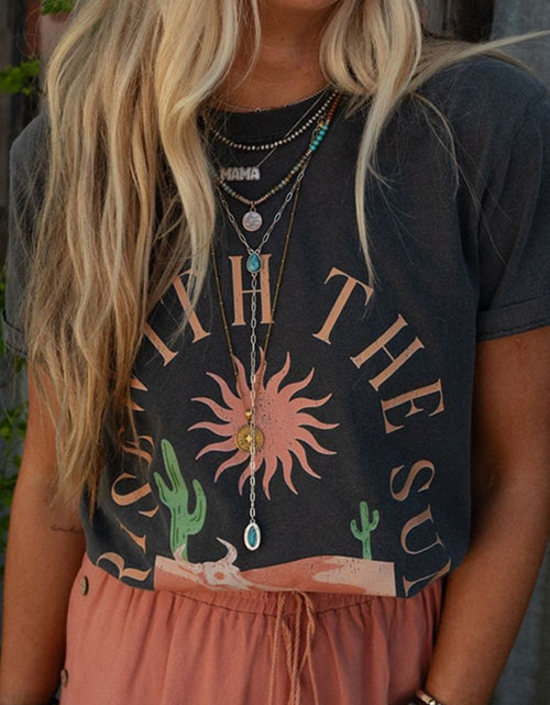 Load image into Gallery viewer, RISE WITH THE SUN Graphic Round Neck Short Sleeve T-Shirt

