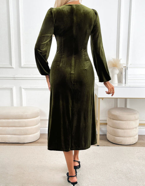 Load image into Gallery viewer, Perfee Slit V-Neck Long Sleeve Midi Dress
