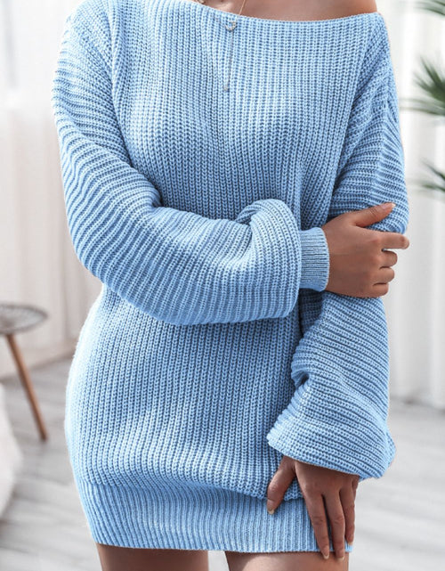 Load image into Gallery viewer, Boat Neck Long Sleeve Mini Sweater Dress
