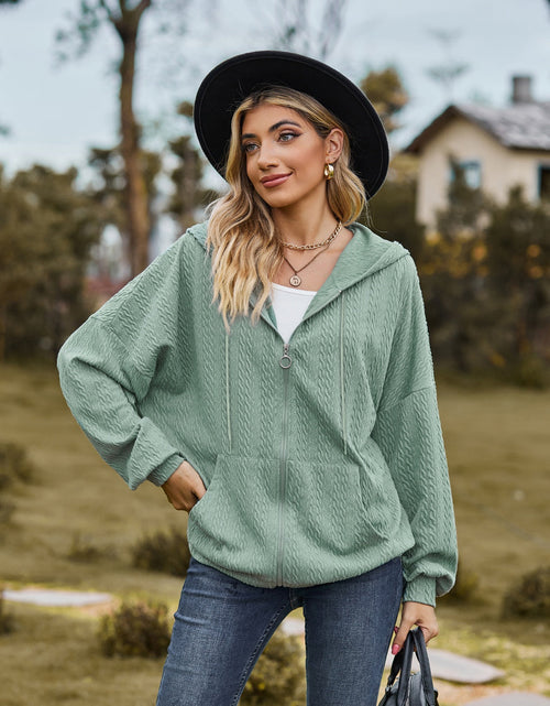 Load image into Gallery viewer, Zip Up Drawstring Long Sleeve Hooded Jacket
