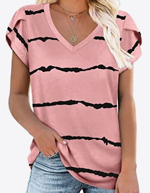 Load image into Gallery viewer, Printed Petal Sleeve V-Neck Blouse
