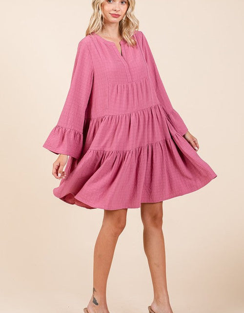 Load image into Gallery viewer, Mittoshop Tiered Notched Flare Sleeve Dress
