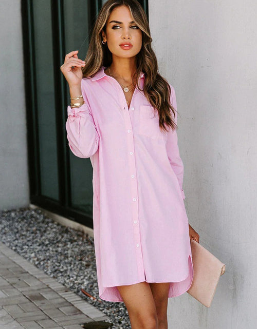 Load image into Gallery viewer, Lovelet Button Up Collared Neck Long Sleeve Shirt Dress
