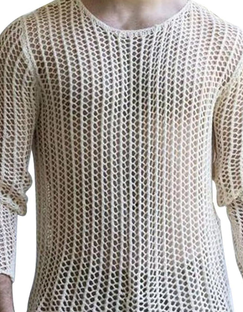 Load image into Gallery viewer, Men's Full Size Hollow Out Round Neck Long Sleeve Top Plus Size

