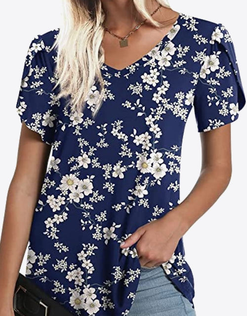 Load image into Gallery viewer, Printed Petal Sleeve V-Neck Blouse

