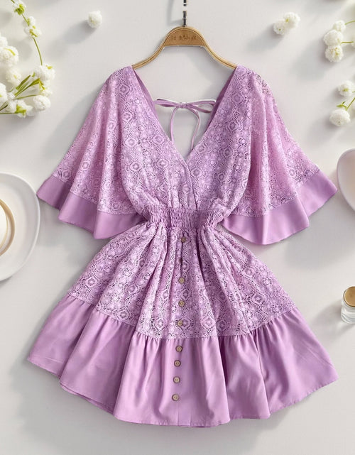Load image into Gallery viewer, Ruffle Hem Tie Back Lace Mini Dress
