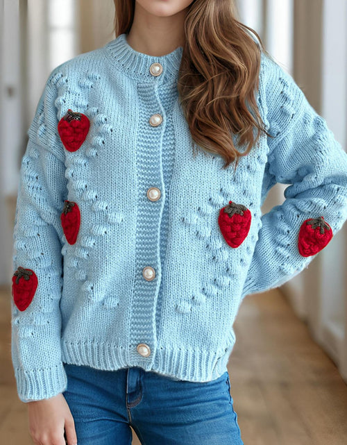 Load image into Gallery viewer, Strawberry Button Down Long Sleeve Cardigan
