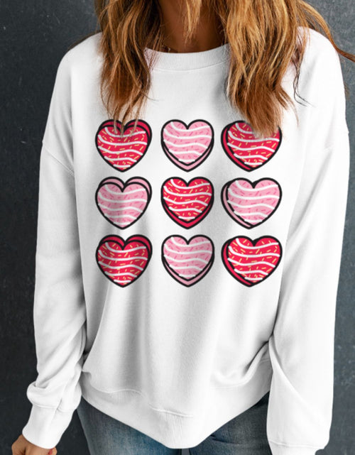 Load image into Gallery viewer, Valentine's Day Heart Round Neck Long Sleeve Sweatshirt
