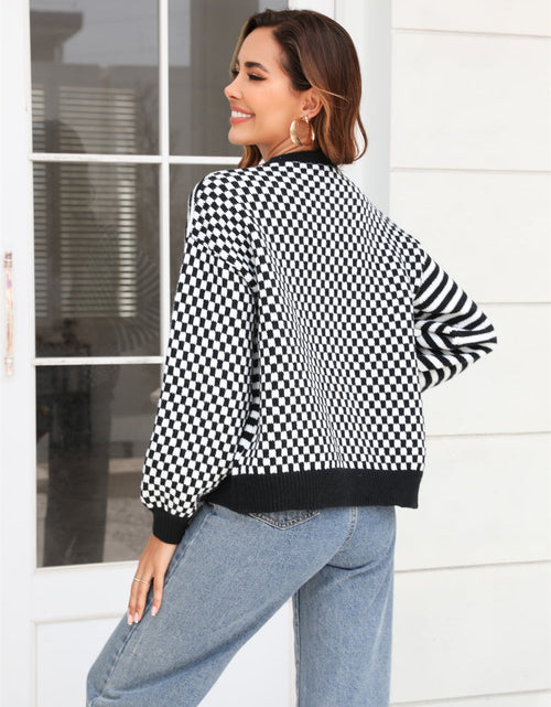 Load image into Gallery viewer, Angel Wings Button-Down Stripe &amp; Plaid Contrast Pattern Cardigan
