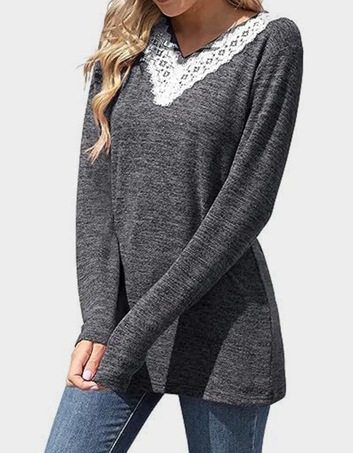 Load image into Gallery viewer, Lace Detail V-Neck Long Sleeve T-Shirt
