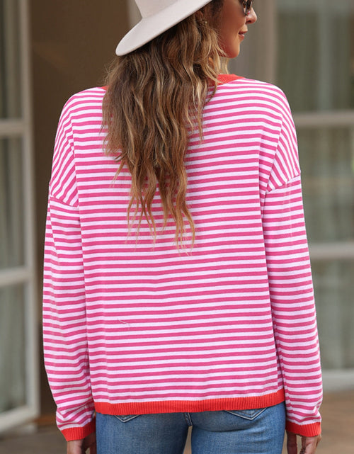 Load image into Gallery viewer, Striped Round Neck Drop Shoulder T-Shirt
