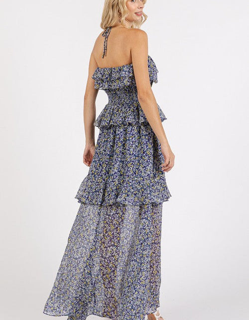 Load image into Gallery viewer, Mittoshop Ruffled Smocked Floral Halter Neck Maxi Dress
