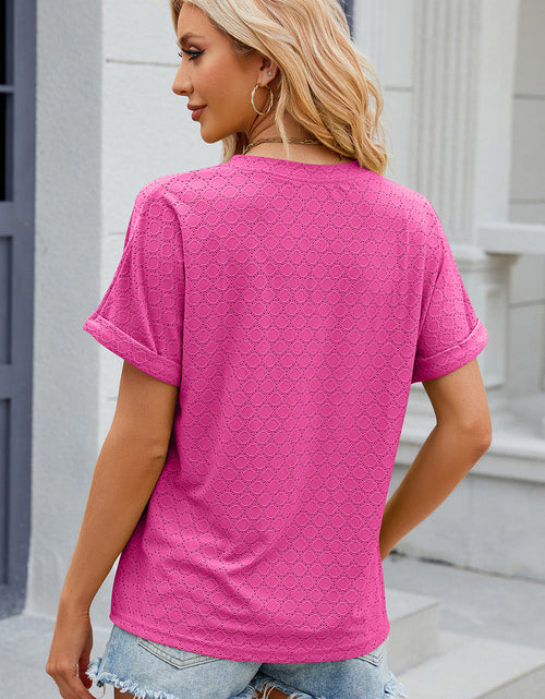Load image into Gallery viewer, Eyelet Notched Short Sleeve T-Shirt
