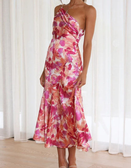 Load image into Gallery viewer, Ruched Printed Single Shoulder Midi Dress
