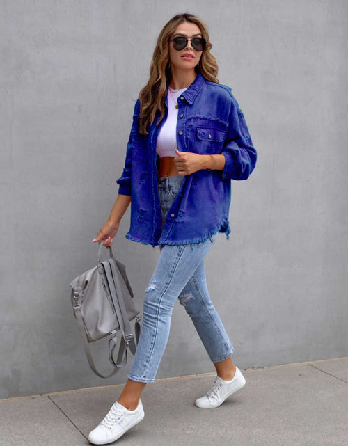 Load image into Gallery viewer, Distressed Drop Shoulder Denim Jacket

