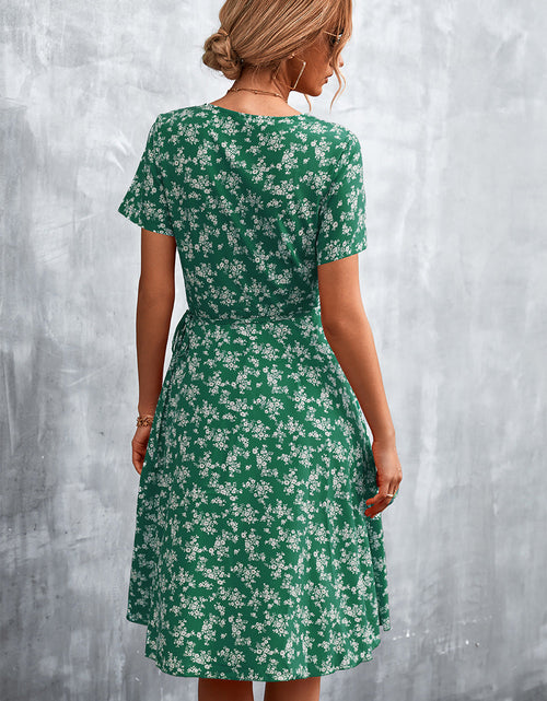 Load image into Gallery viewer, Floral Surplice Neck Flutter Sleeve Dress

